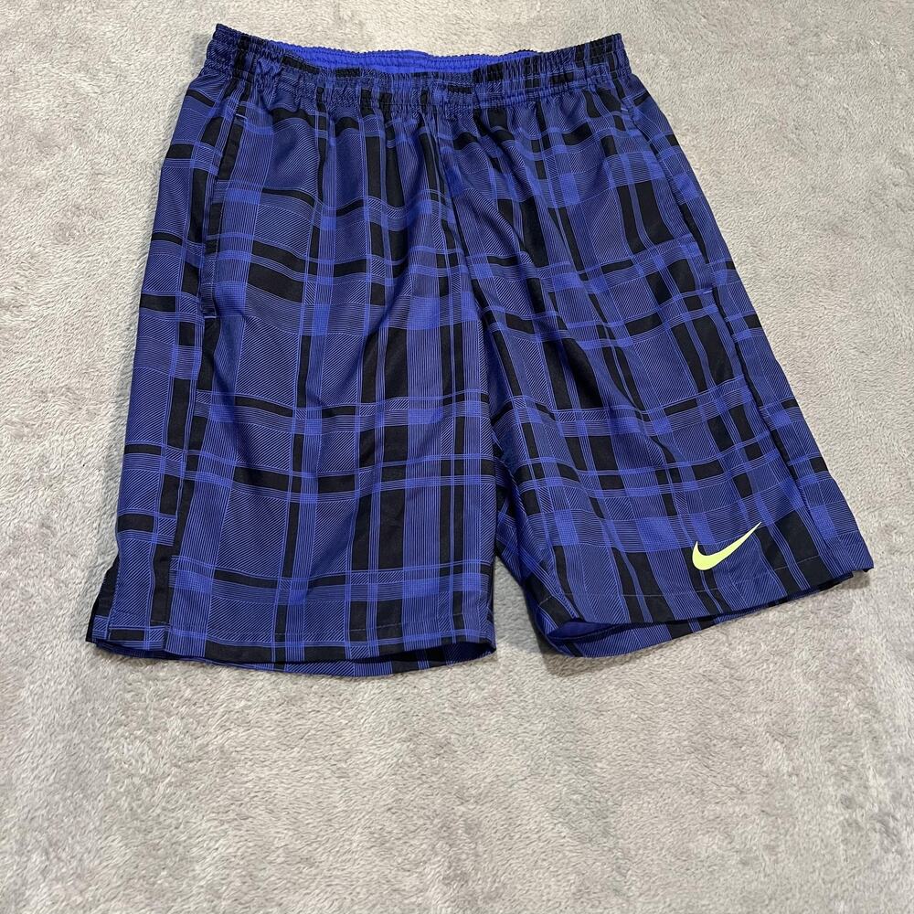 Nike Dri-FIT Shorts Mens Small Blue Plaid Unlined Athletic Training Running Gym